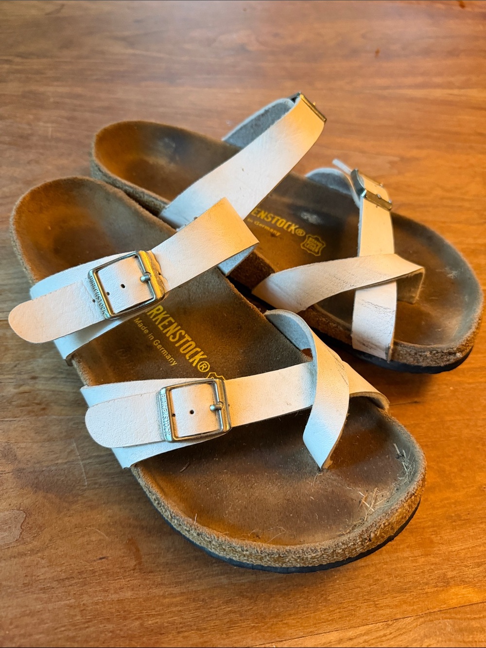 Birkenstock Kids White Leather Cross-Strap Sandals with Buckles